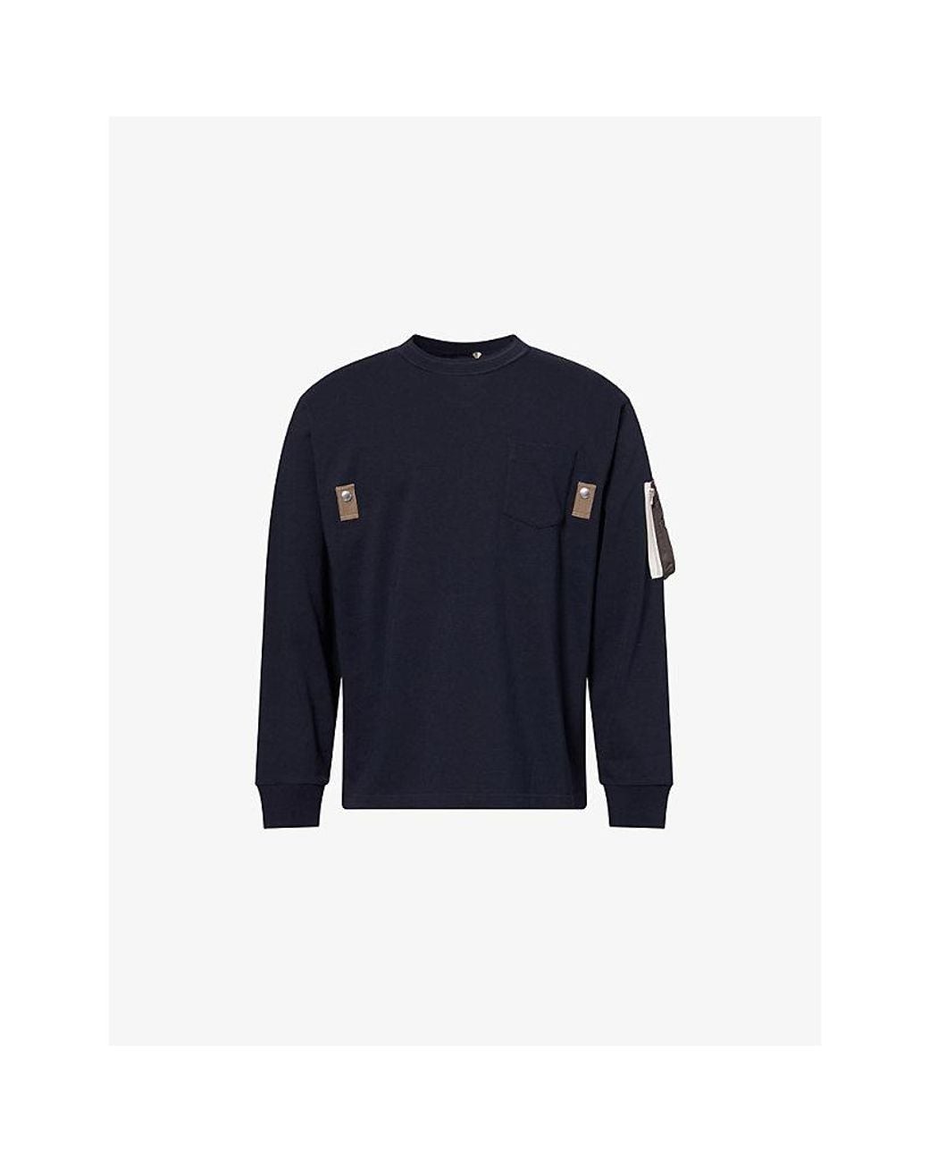 Sacai Blue Zip-Pocket Long-Sleeve Cotton T-Shirt for men