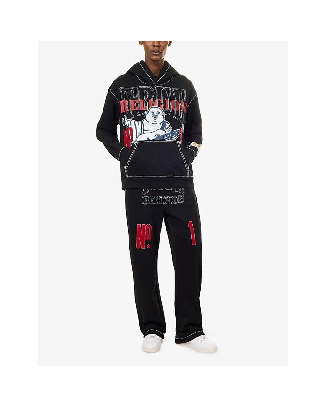 True Religion Blue No1 Brand-Print Cotton-Blend Hoody for men