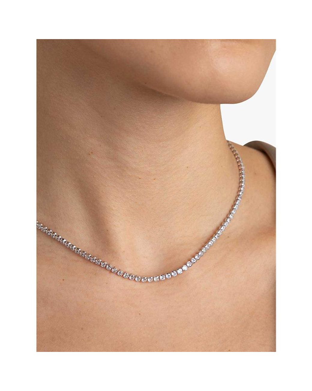 Astrid & Miyu White Gleam Rhodium-Plated Brass And Zirconia Chain Necklace