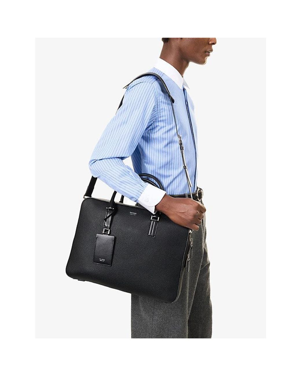 Tom Ford Black Elliot Leather Briefcase for men