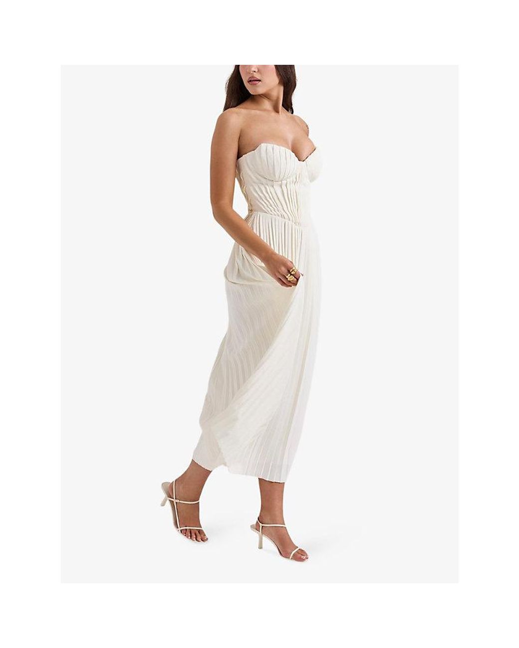 House Of Cb White Amorata Pleated Woven Maxi Dress