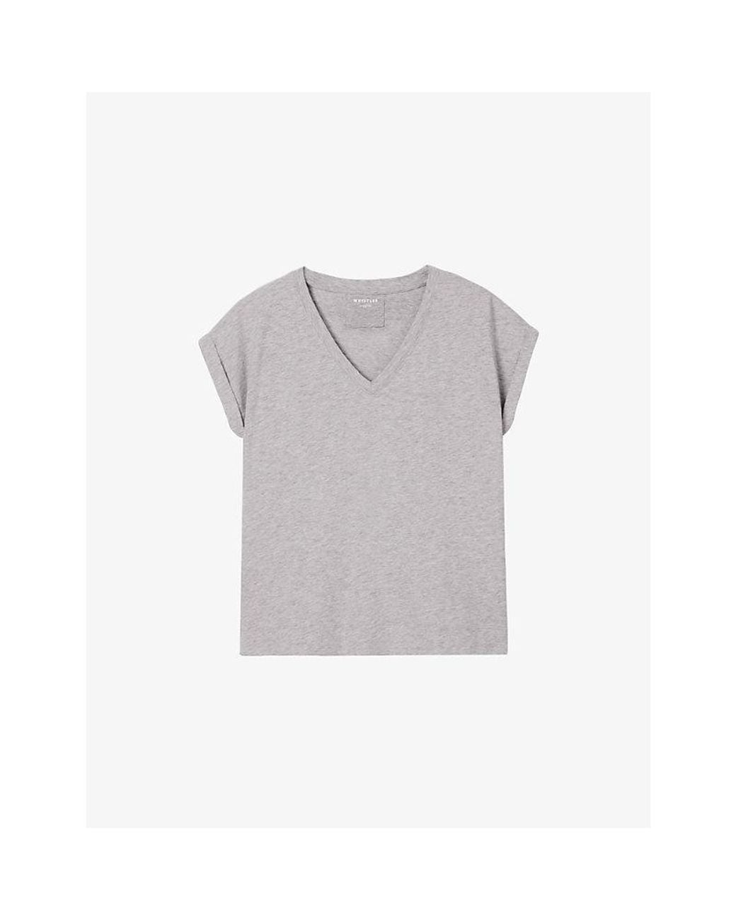 Whistles Gray Willa V-Neck Cotton-Jersey T-Shirt