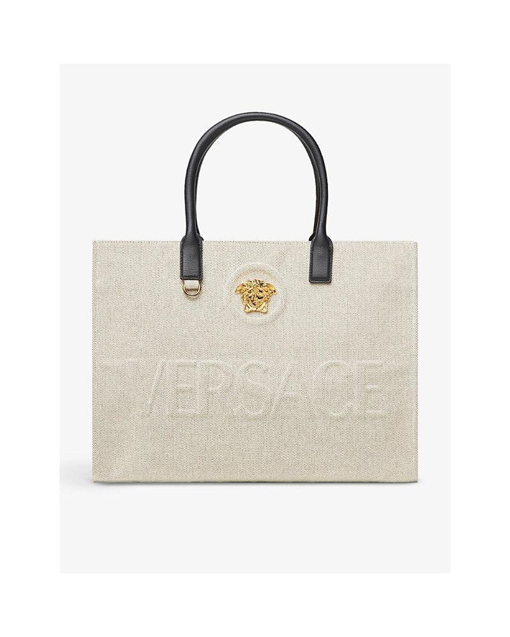 Versace La Medusa Large Cotton-blend Tote Bag in Natural