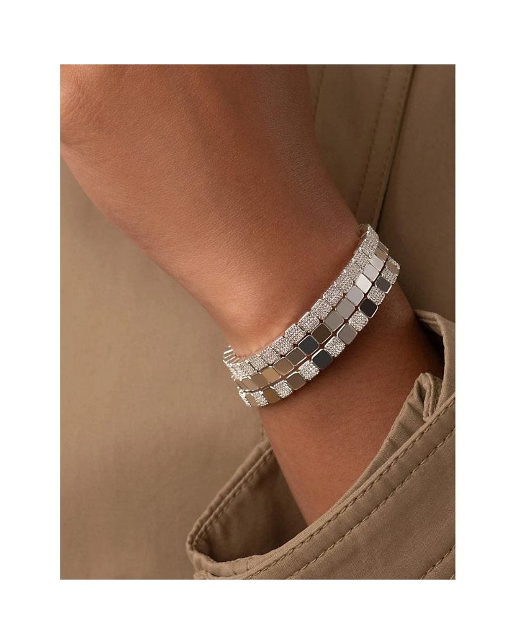 Lisa Gozlan White The Duo Square Mixer Sterling-Plated Brass And Cubic Zirconia Bracelet