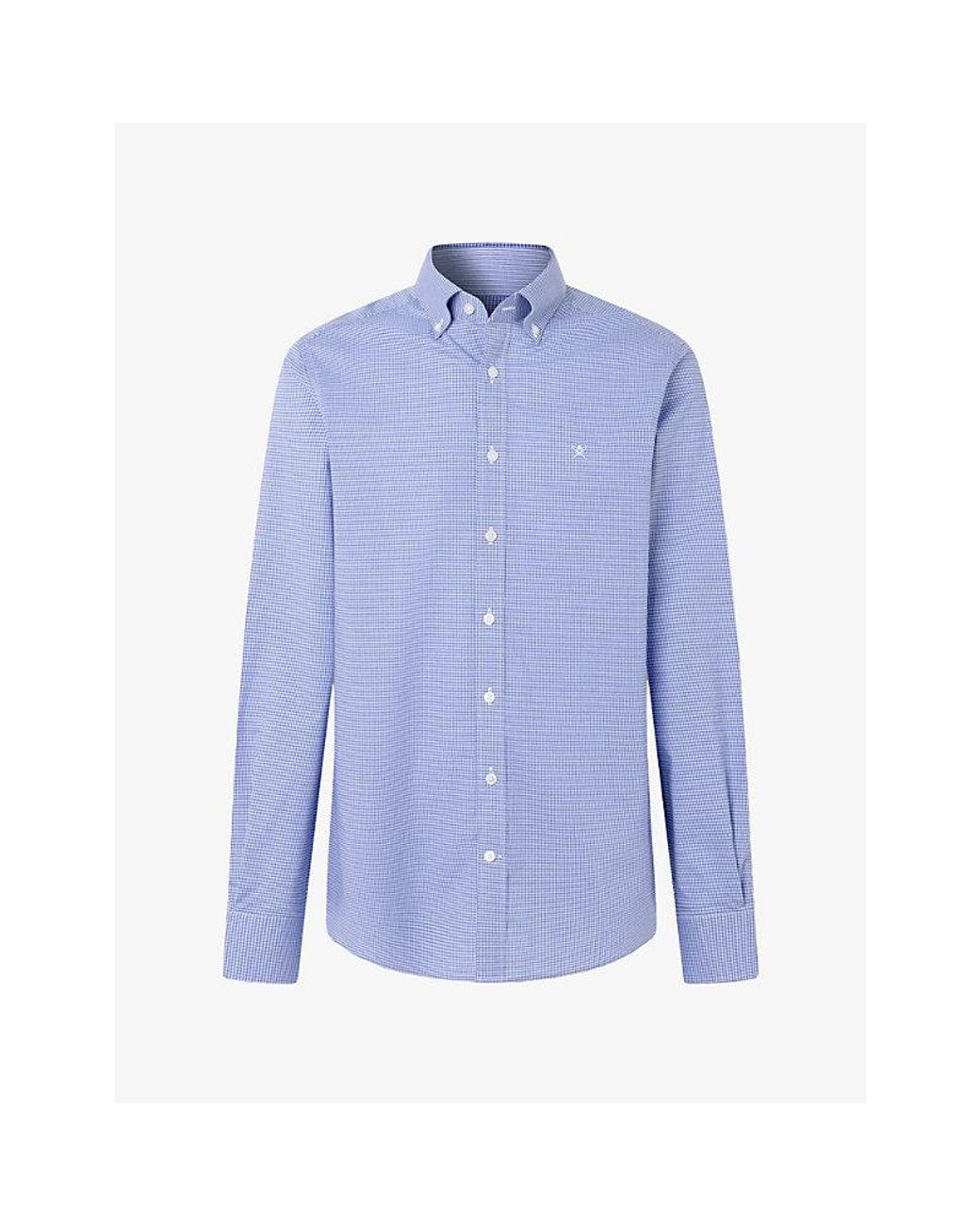 Hackett Blue Gingham Tailored-Fit Stretch-Cotton Shirt for men
