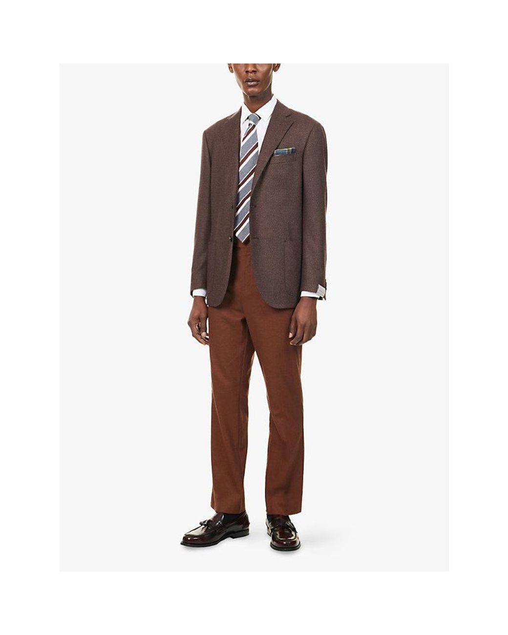 Corneliani Brown Herringbone Single-Breasted Wool And Cashmere-Blend Jacket for men
