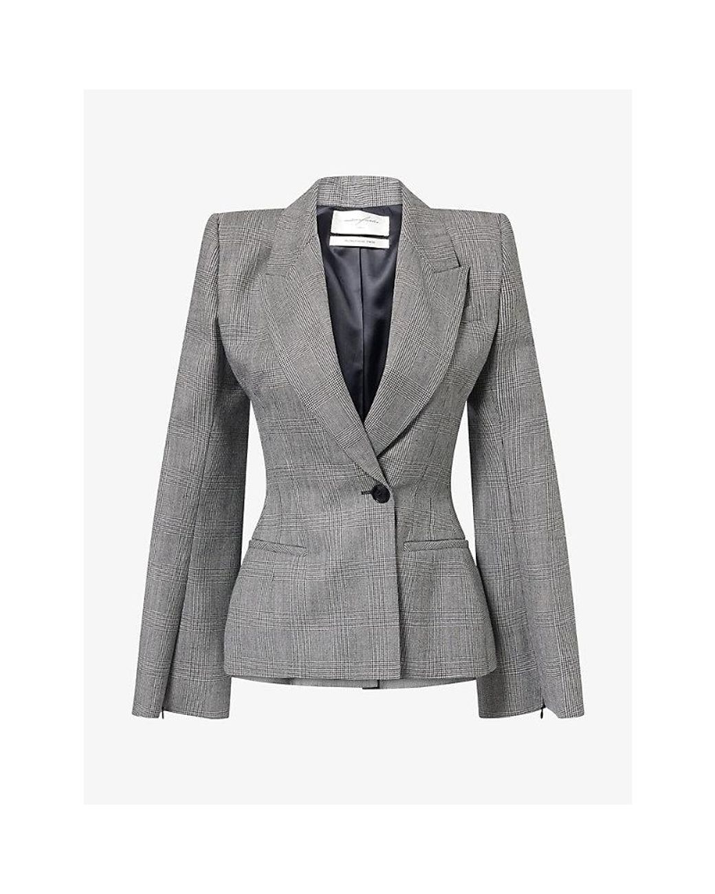MATIERES FECALES Gray Madame Single-Breasted Wool Blazer