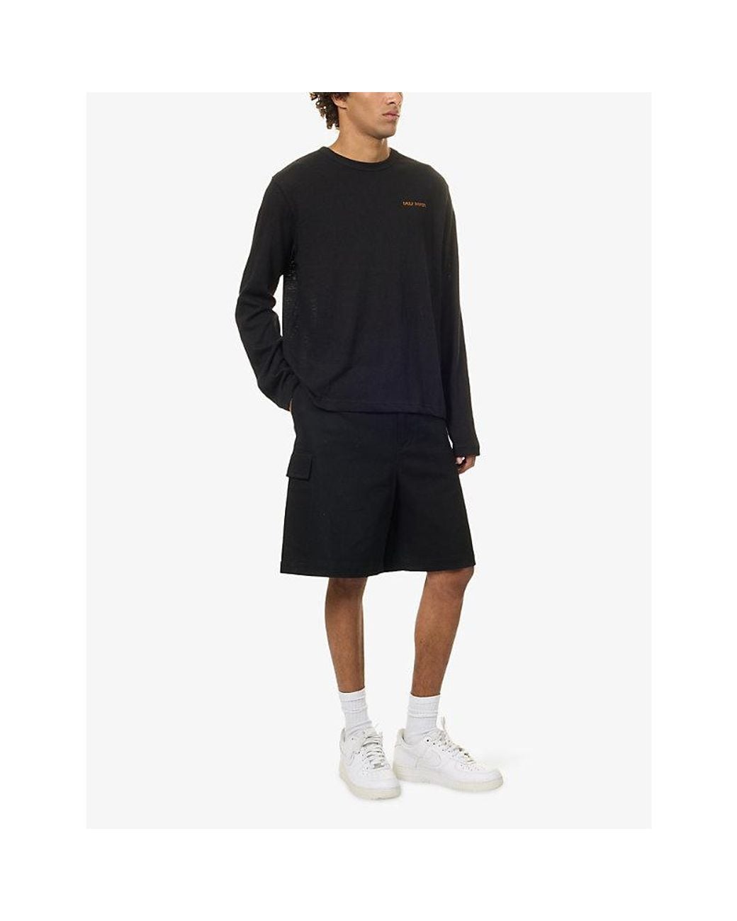 Daily Paper Black Slub Long-Sleeve Cotton-Blend T-Shirt for men