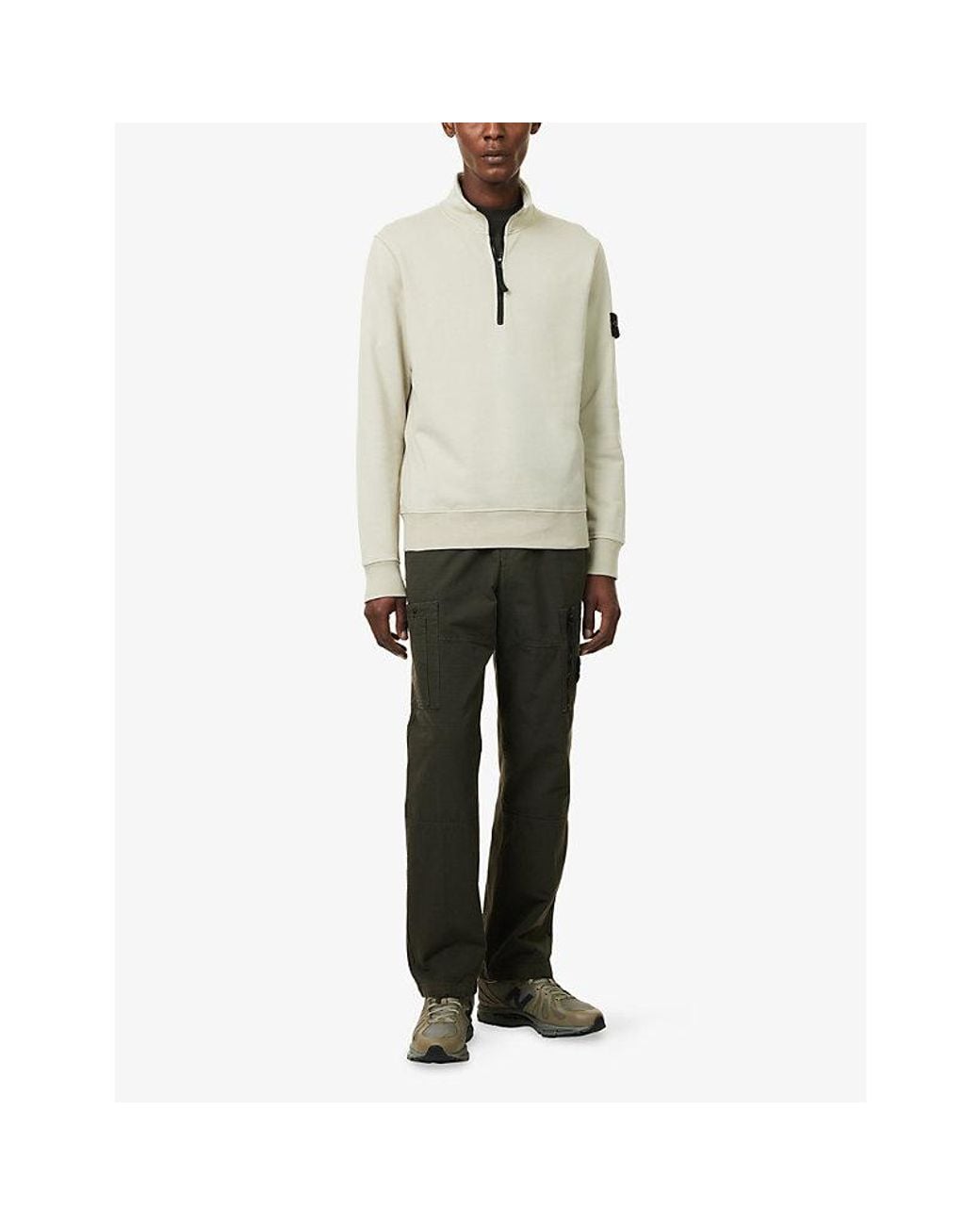 Stone Island White Logo-Patch Half-Zip Cotton Sweatshirt for men