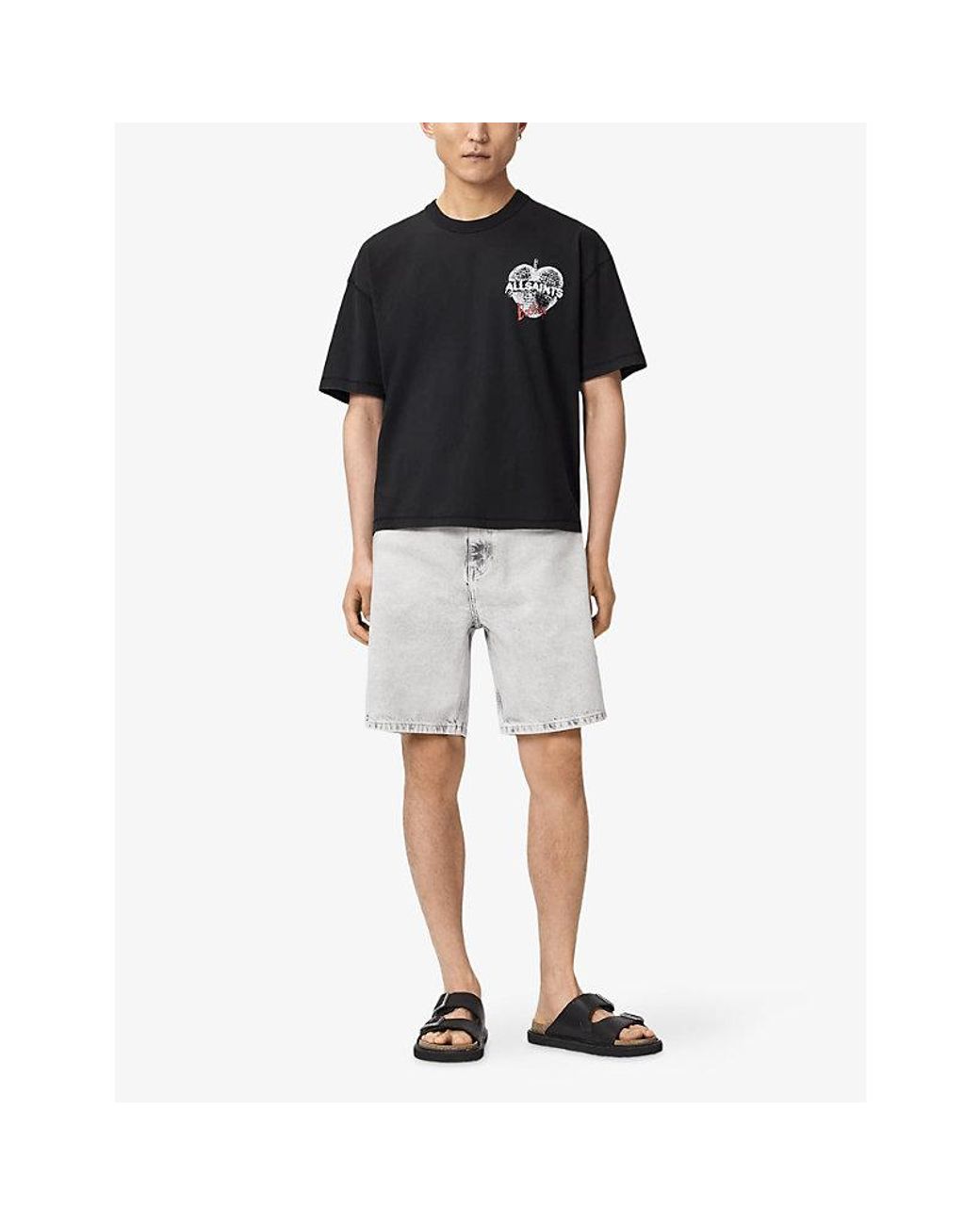 AllSaints Black Scimitar Graphic-Print Cotton T-Shirt for men