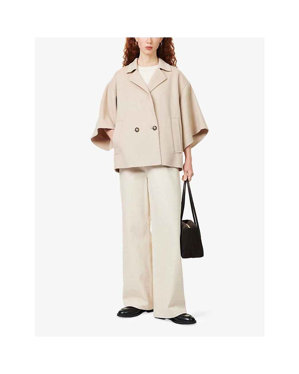 Weekend by Maxmara Natural Short-Sleeve Double-Breasted Wool Coat