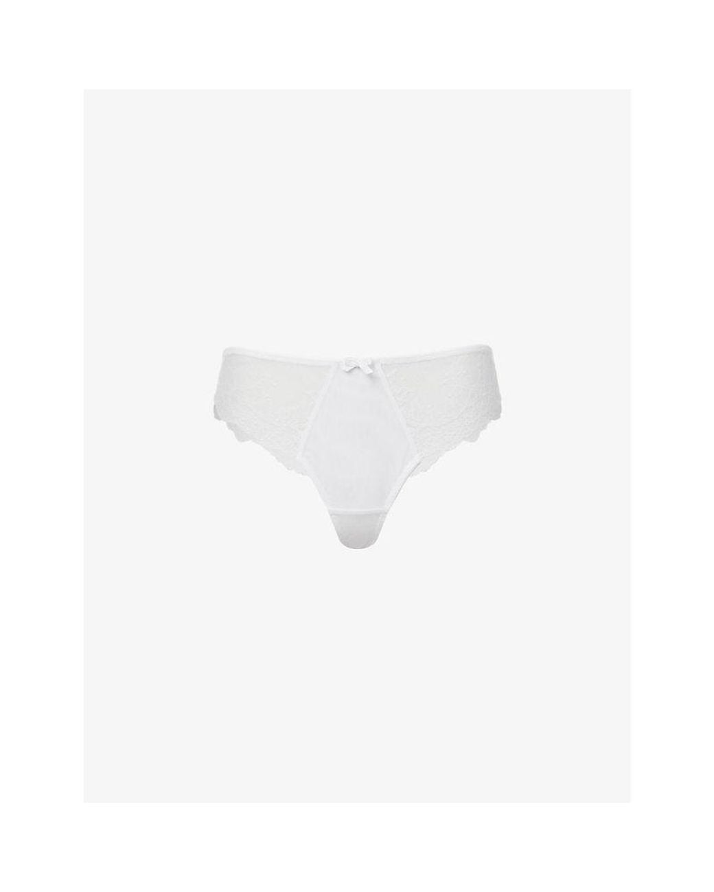 Panache White Ana High-Rise Floral-Embroidered Stretch-Lace Thong