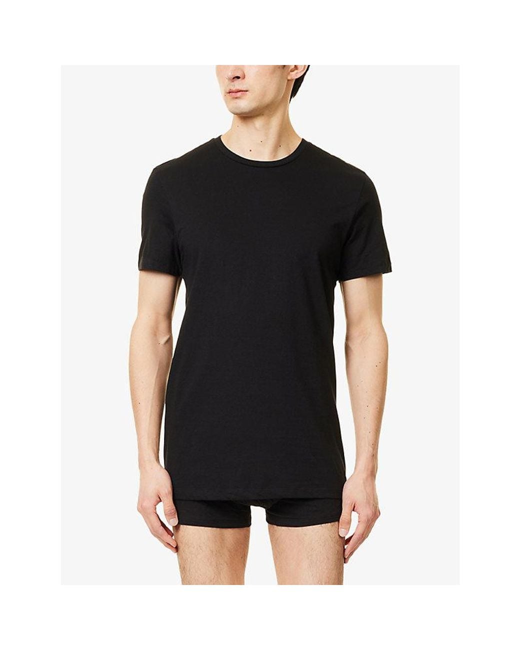 Calvin Klein Black Crewneck Logo-Embroidered Pack Of Three Cotton-Jersey T-Shirts for men