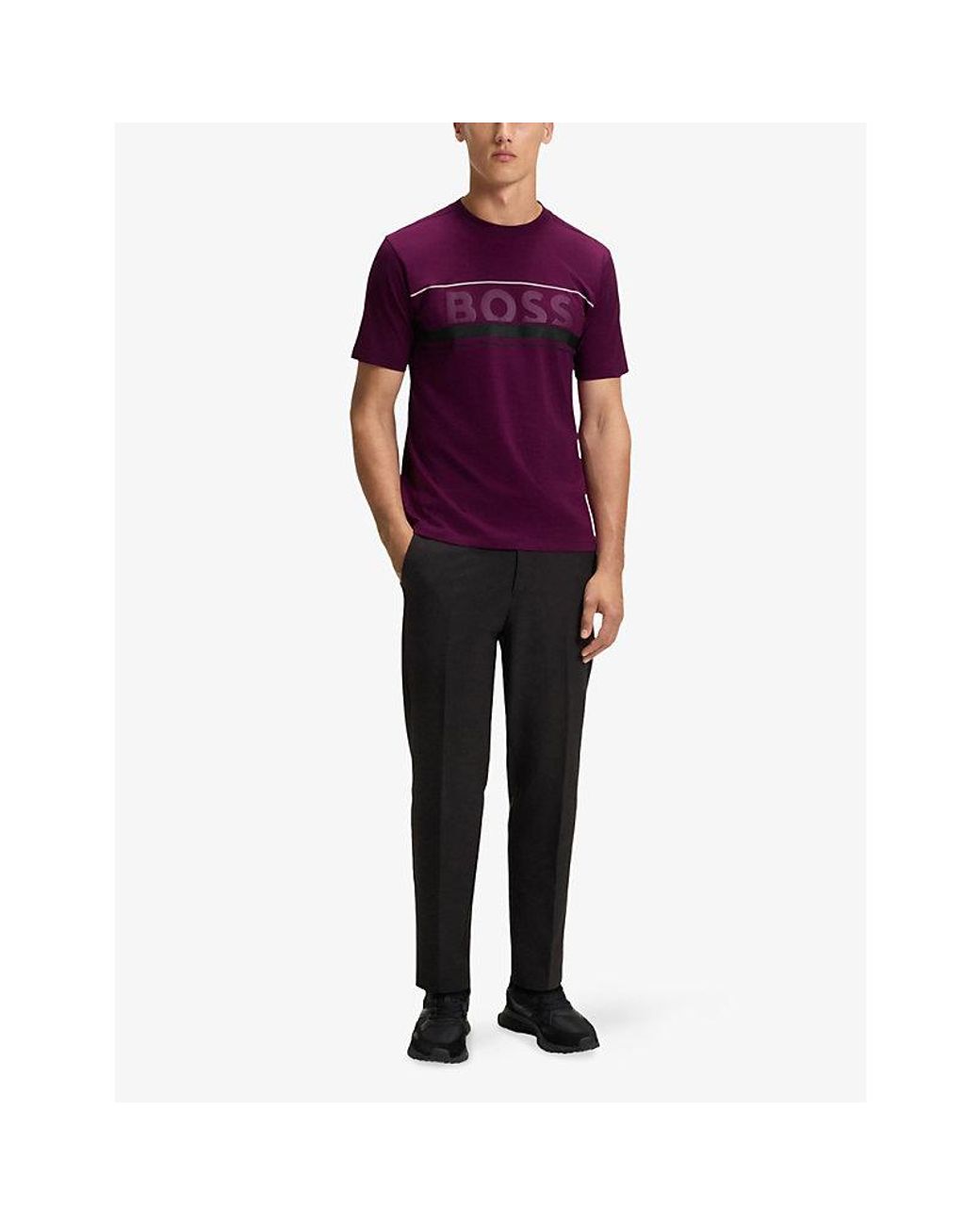 Boss Purple Brand-Print Short-Sleeve Cotton T-Shirt for men