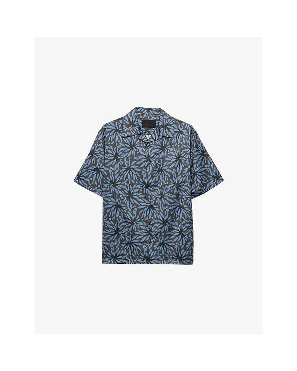 Prada Blue Printed Cotton Bowling Shirt for men