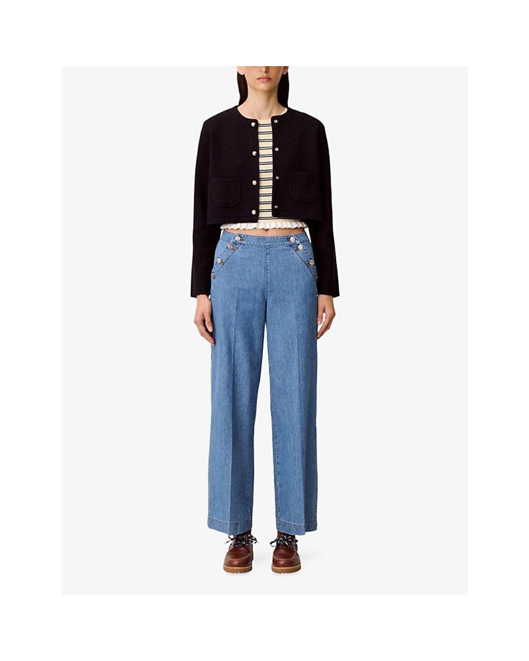 Claudie Pierlot Blue Button-Up Wide-Leg Denim Jeans