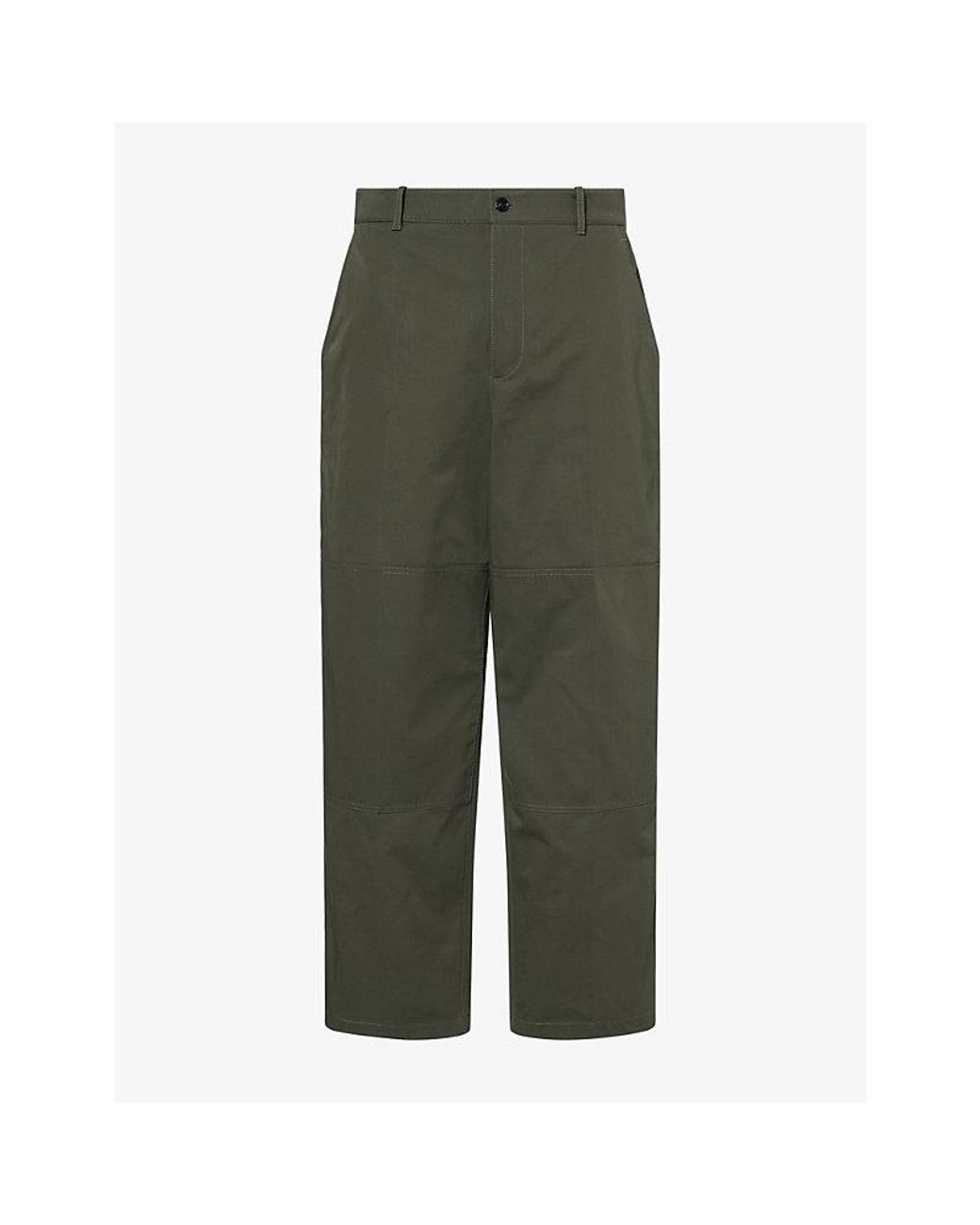 Bottega Veneta Green Contrast-Stitch Wide-Leg Cotton Trousers for men