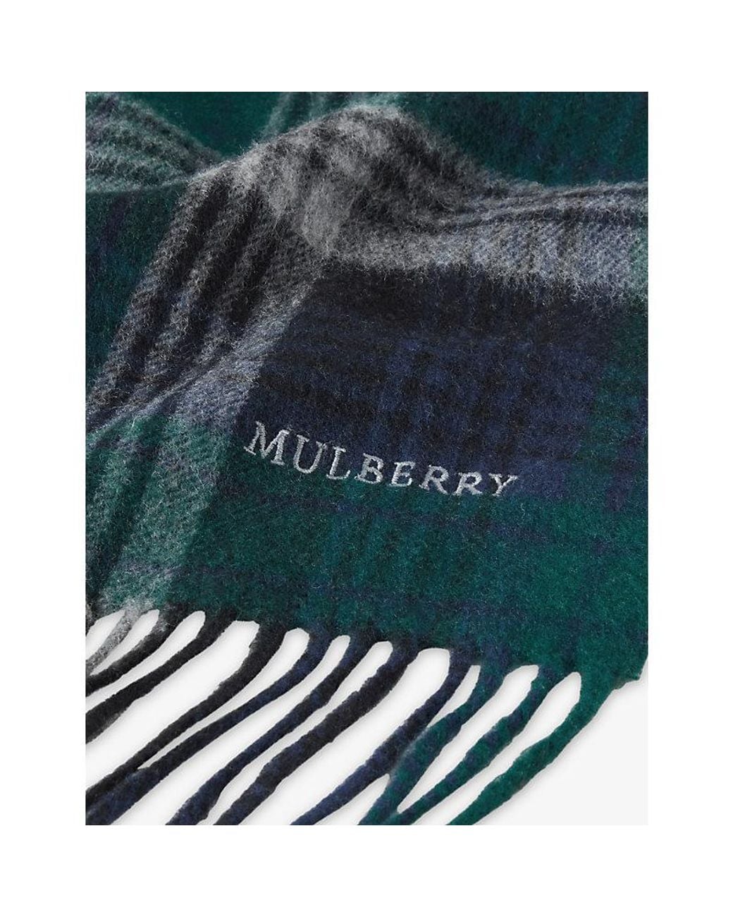 Mulberry Blue Long Heritage Check Wool Scarf