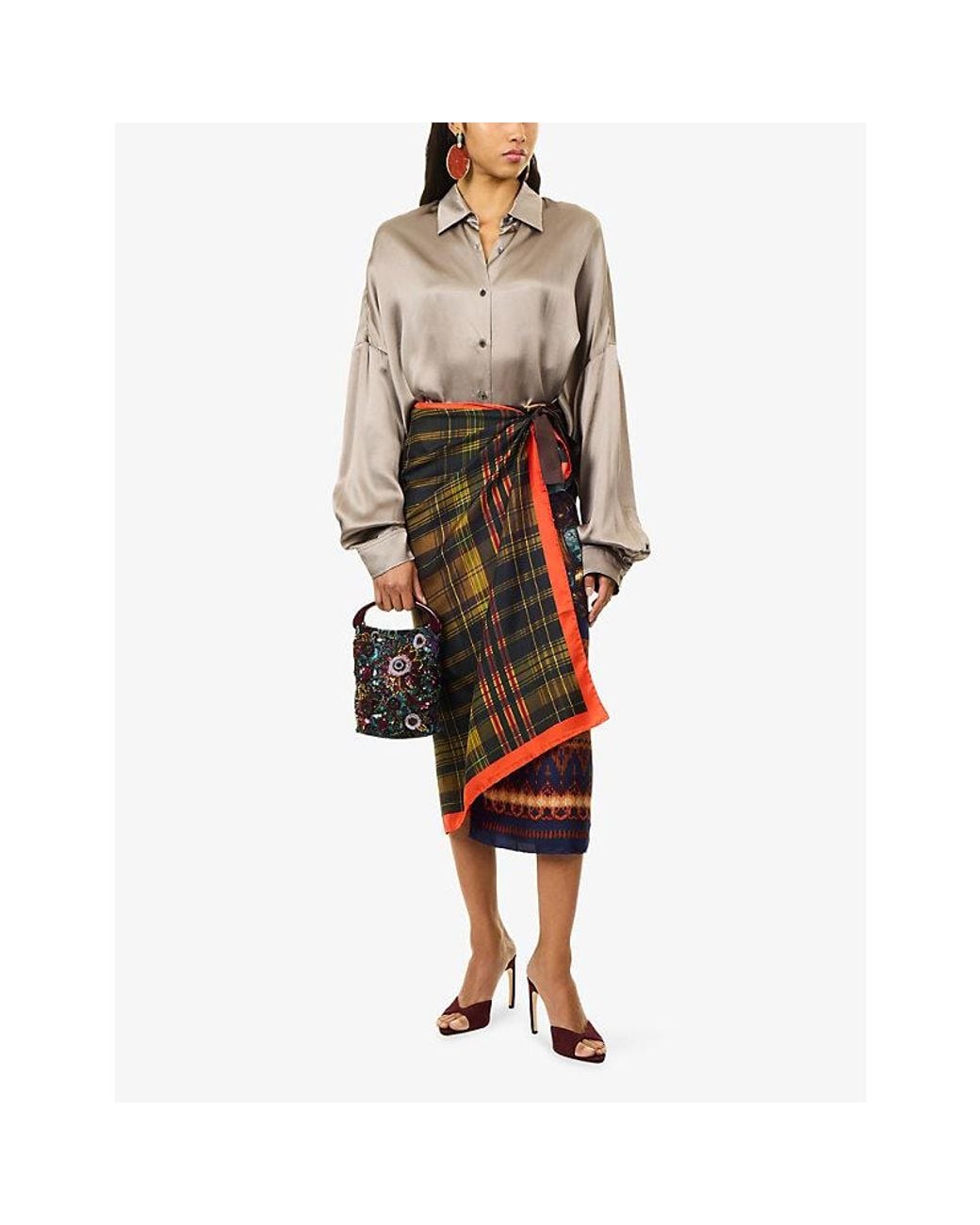 Dries Van Noten Multicolor Scarf-Print Wrap-Round Silk Midi Skirt