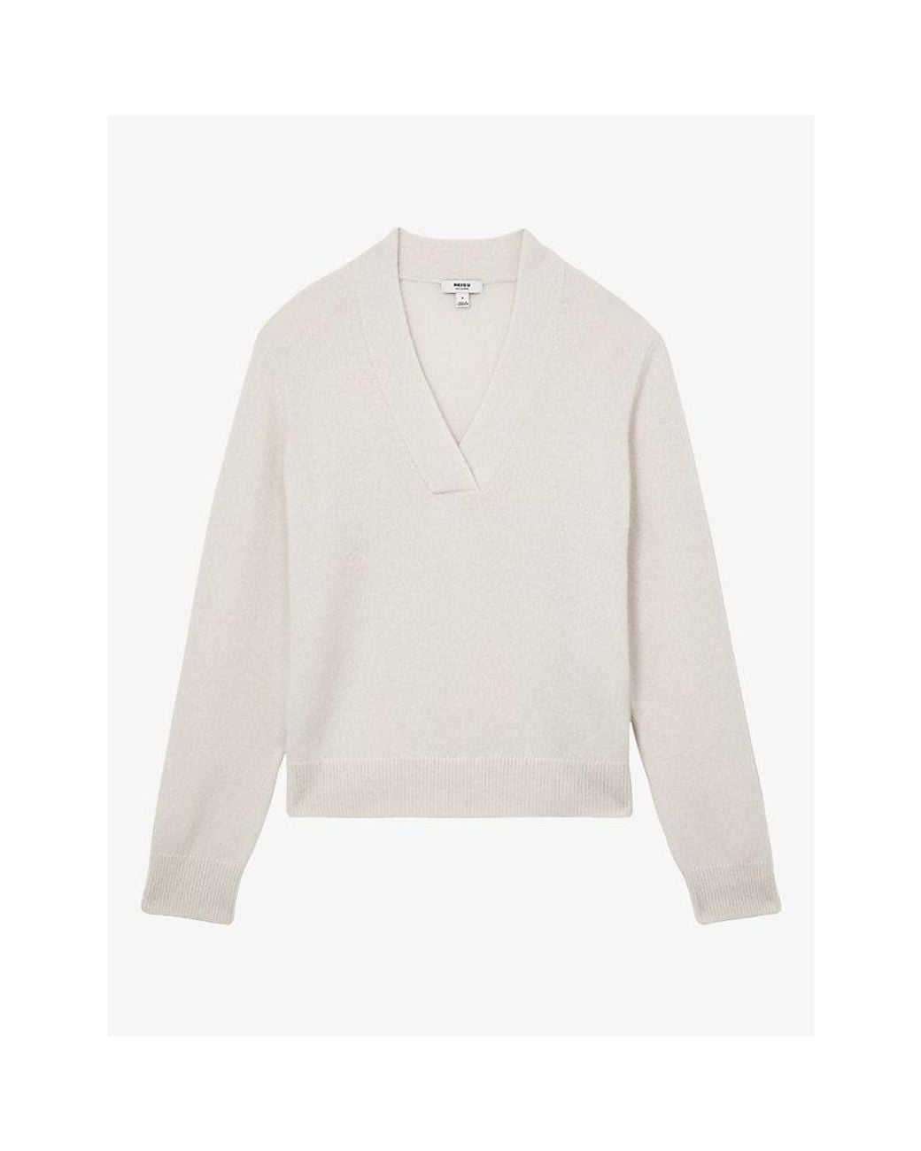 Reiss White Blanche Shawl-Neck Cashmere Jumper