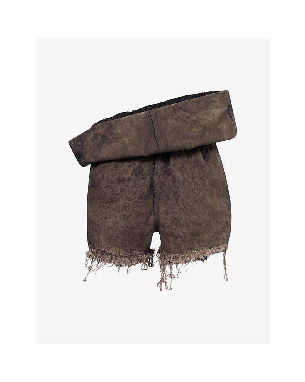 Rick Owens Brown Crater Frayed Denim Shorts