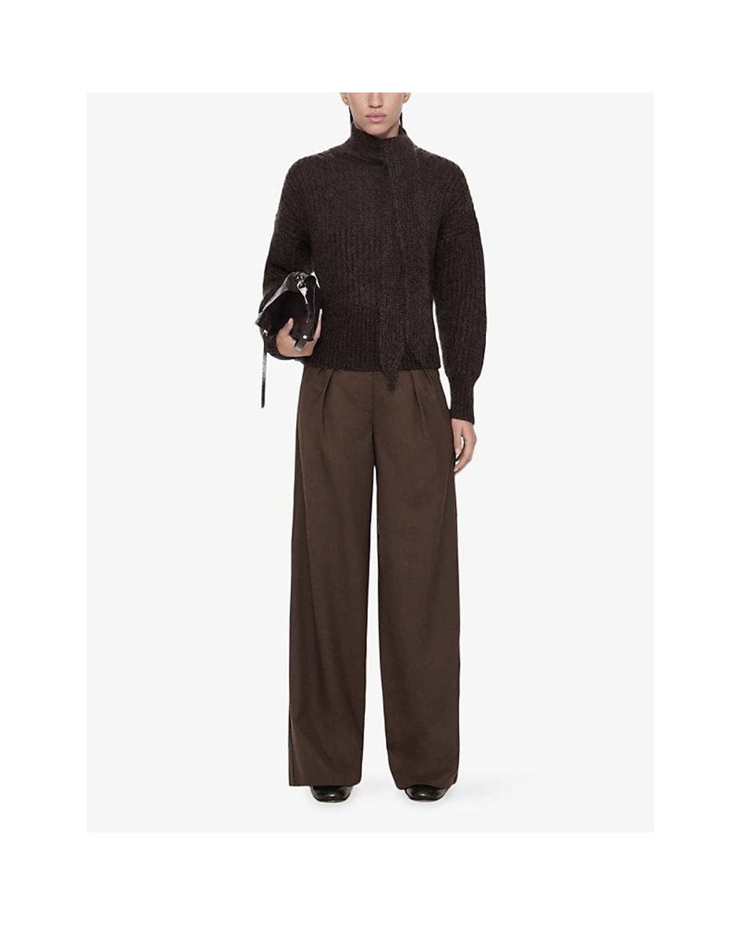AllSaints Brown Laura Wide-Leg Wool-Blend Trousers