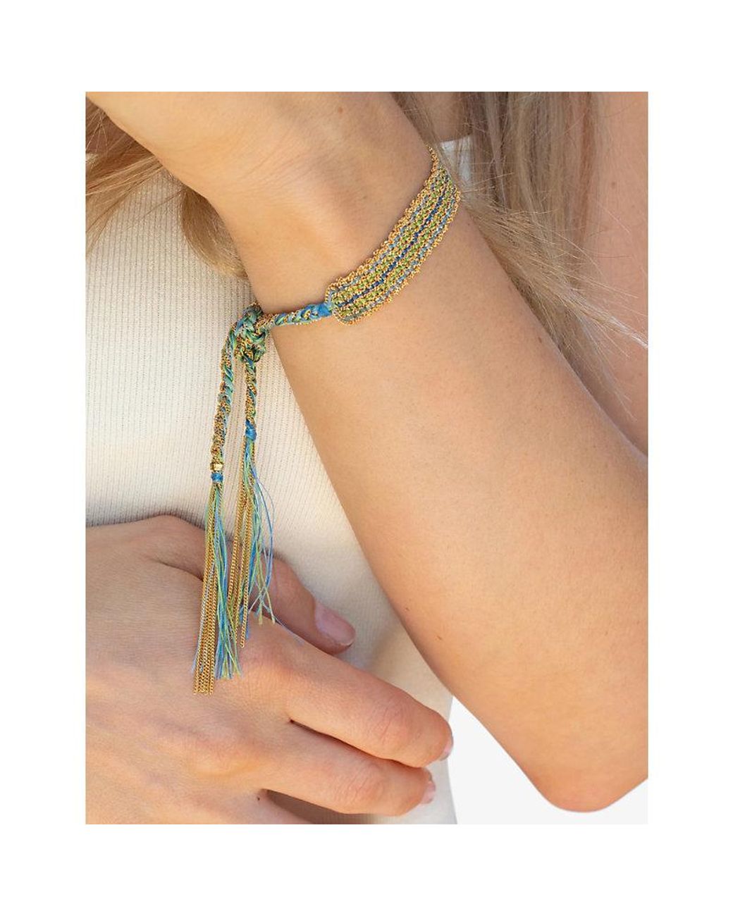 La Maison Du Couturier Green Assya London Ibiza Sterling- And Silk Tie Bracelet