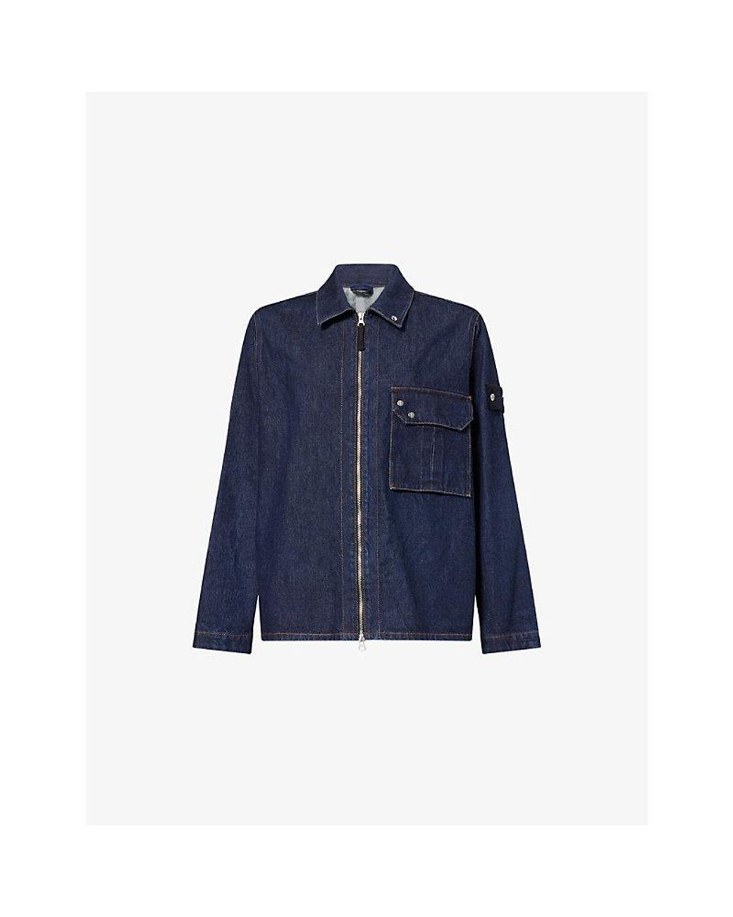 Stone Island Blue Patch-Pocket Zip-Up Denim Shirt for men