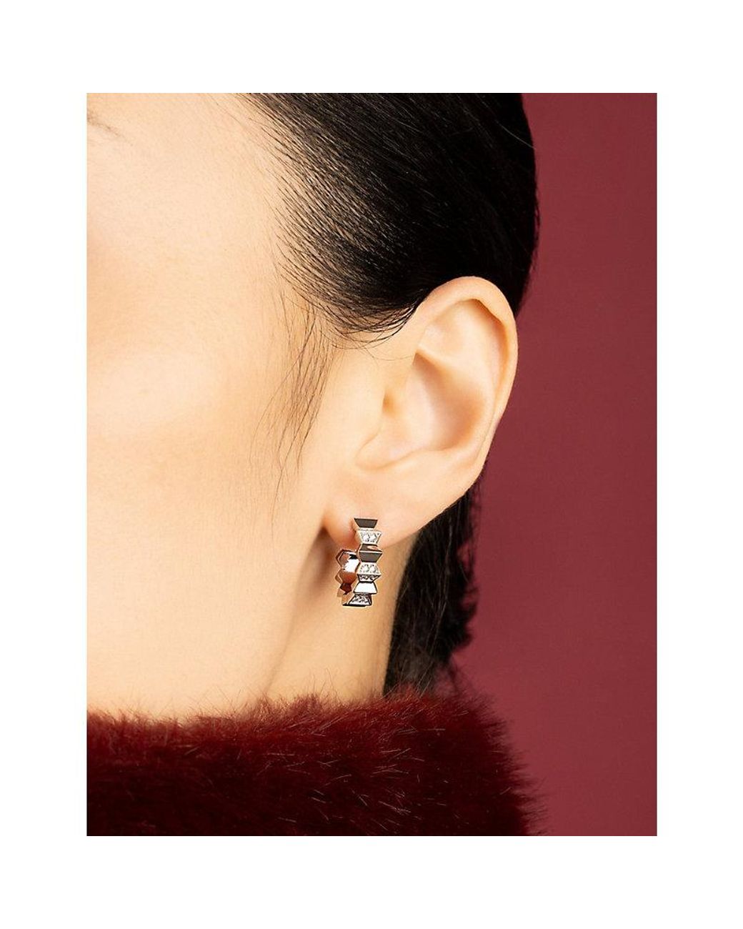 Apm Monaco White Up And Down Rhodium Plated Alloy And Cubic Zirconia Earrings