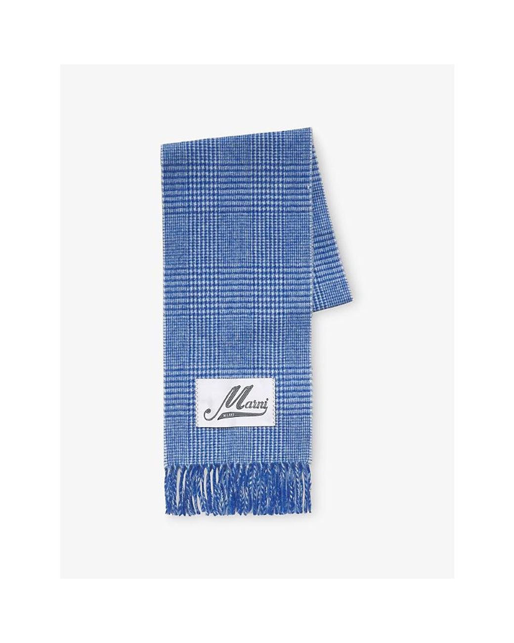 Marni Blue Checked Wool-Blend Scarf