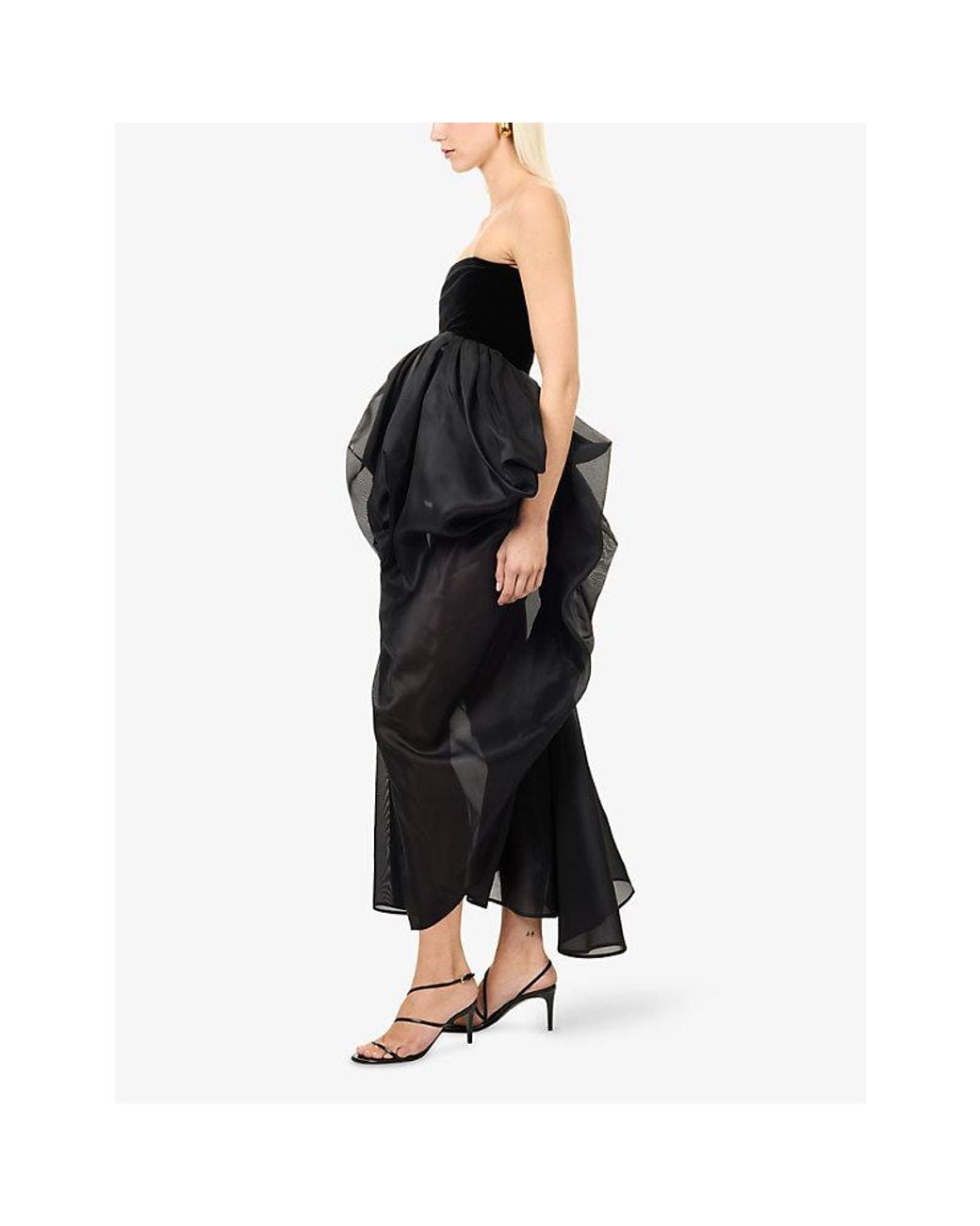Khaite Black Bronte Draped Woven Midi Dress