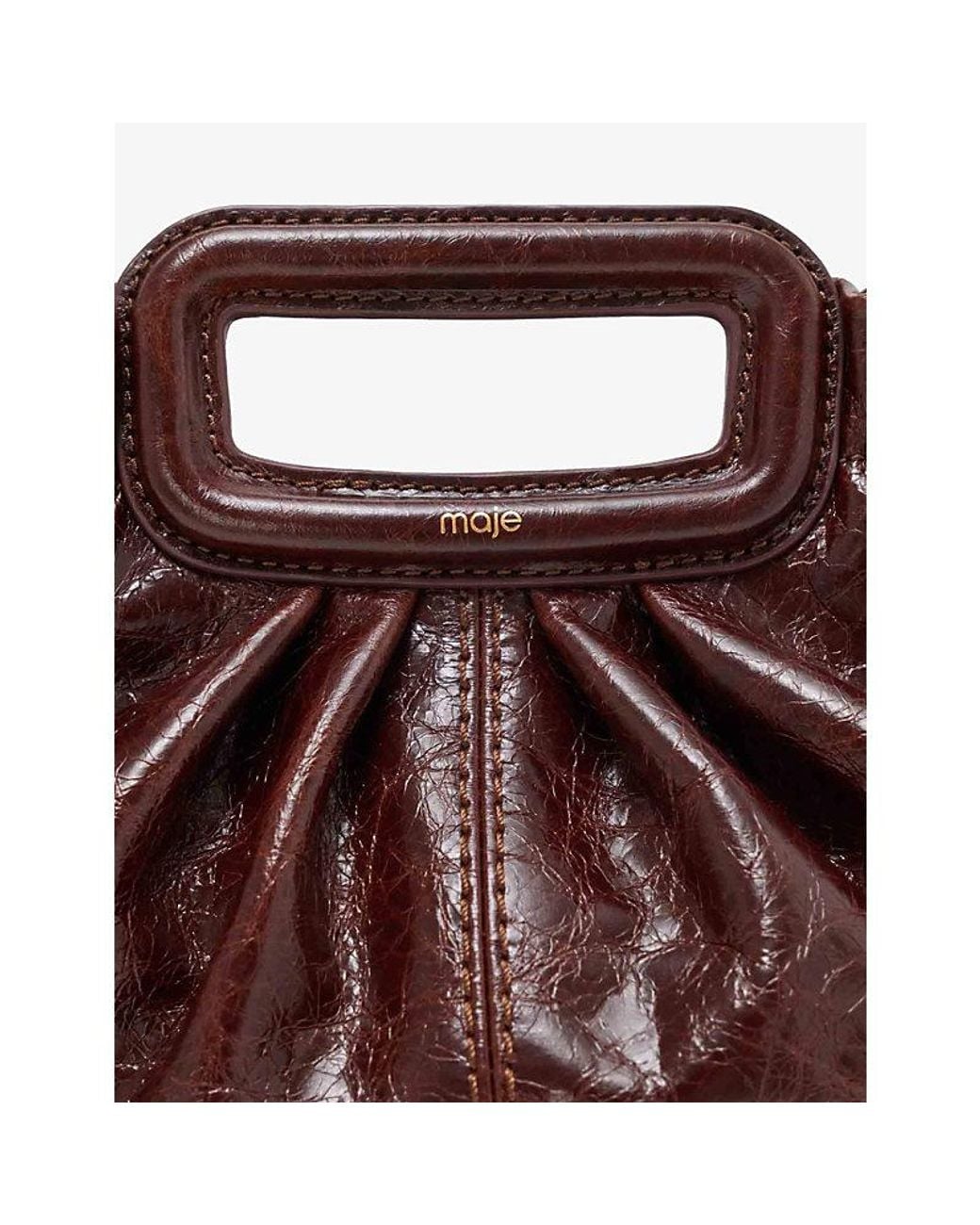 Maje Brown Milpli Crackled Leather Shoulder Bag