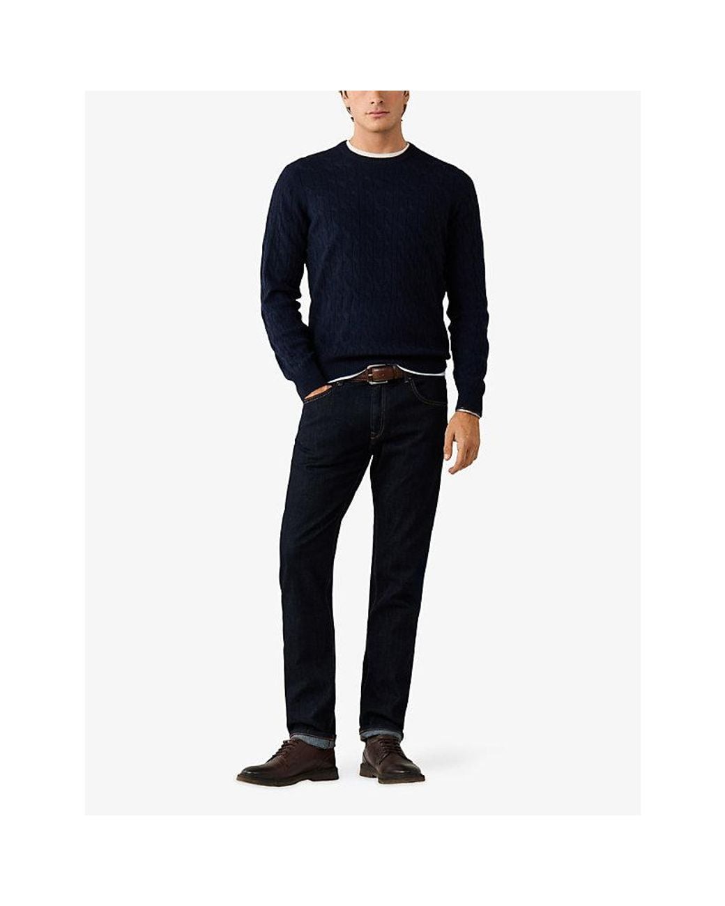 Hackett Blue Cable-Knit Crewneck Wool Jumper for men