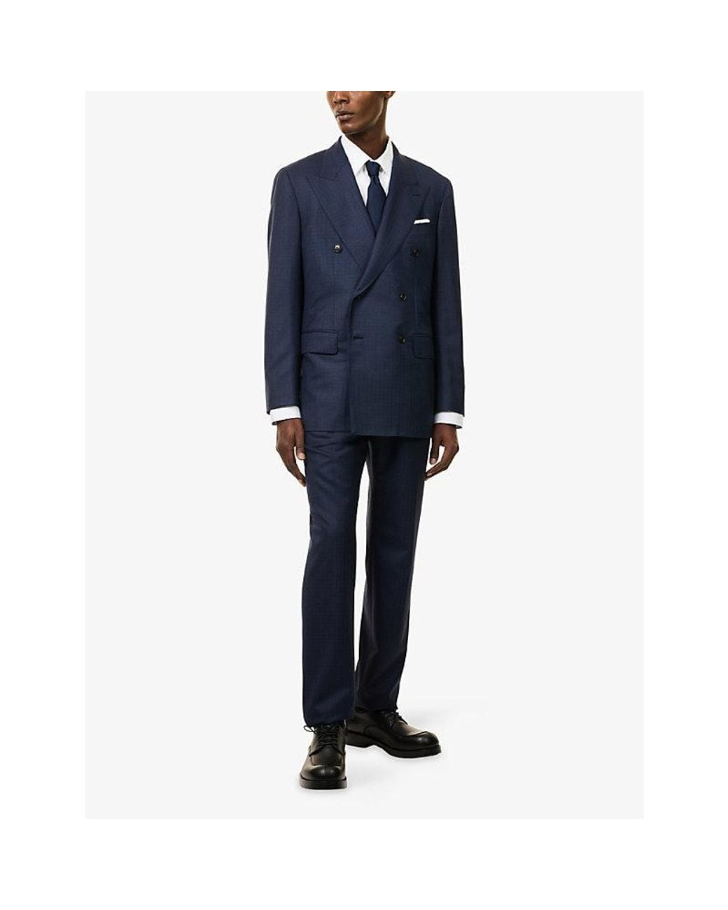 Umit Benan Blue Pietro Double-Breasted Wool Blazer for men