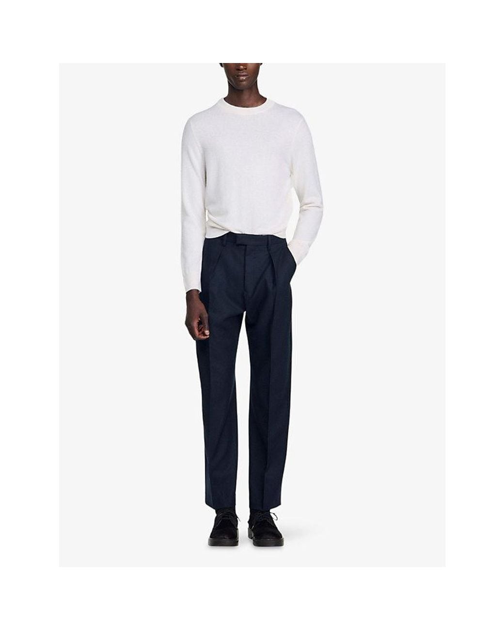 Sandro Blue Tailored Wide-Leg Wool Trousers for men