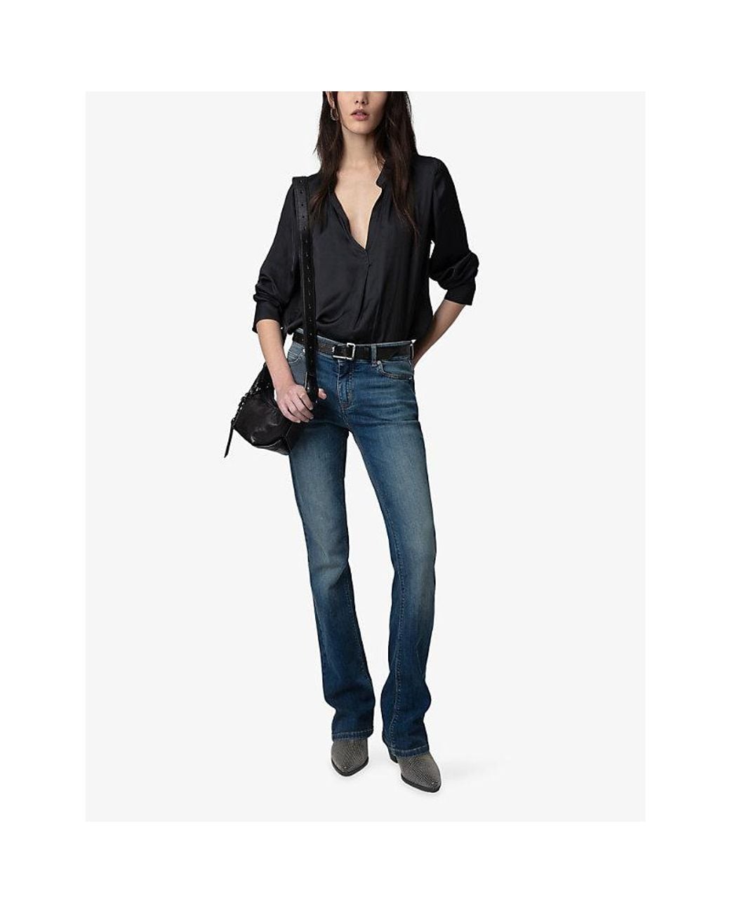 Zadig & Voltaire Blue Tink Open-Collar Satin Blouse