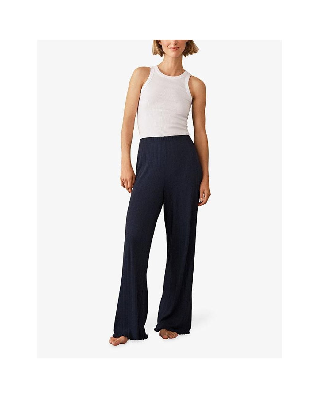 The White Company Blue Pointelle Elasticated-Waist Stretch-Jersey Trousers