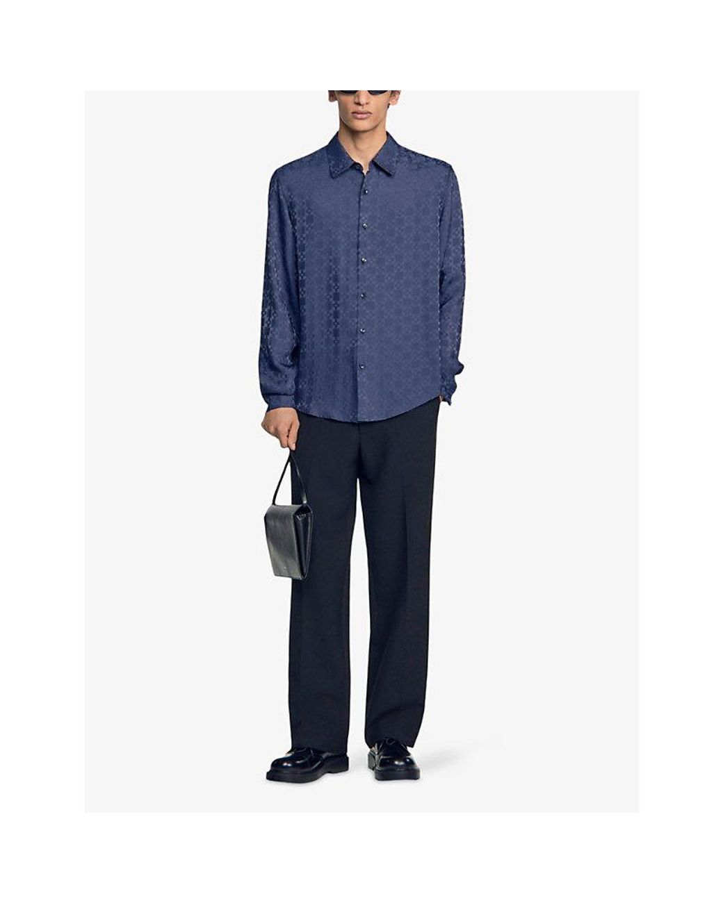 Sandro Blue Grid-Pattern Long-Sleeved Woven Shirt for men