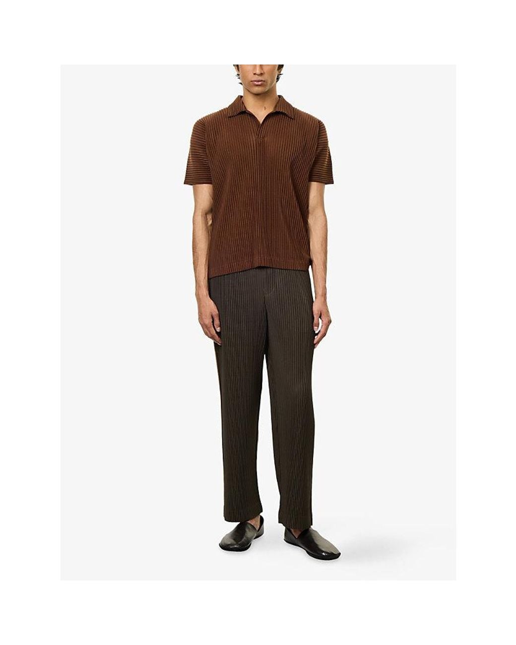 Homme Plissé Issey Miyake Gray Striped Pleated Knit Trousers for men