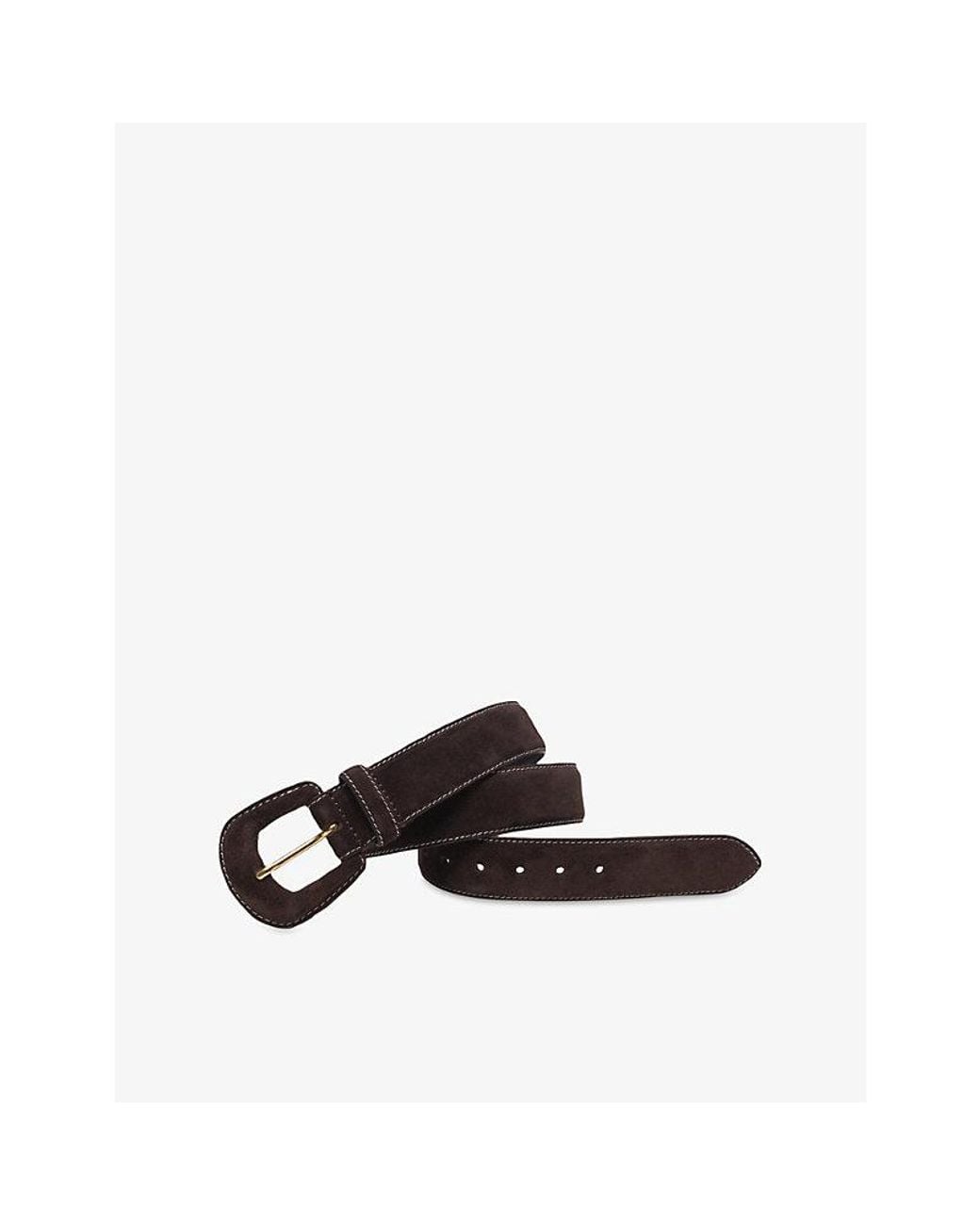 Maje Brown Contrast-Stitch Suede Belt