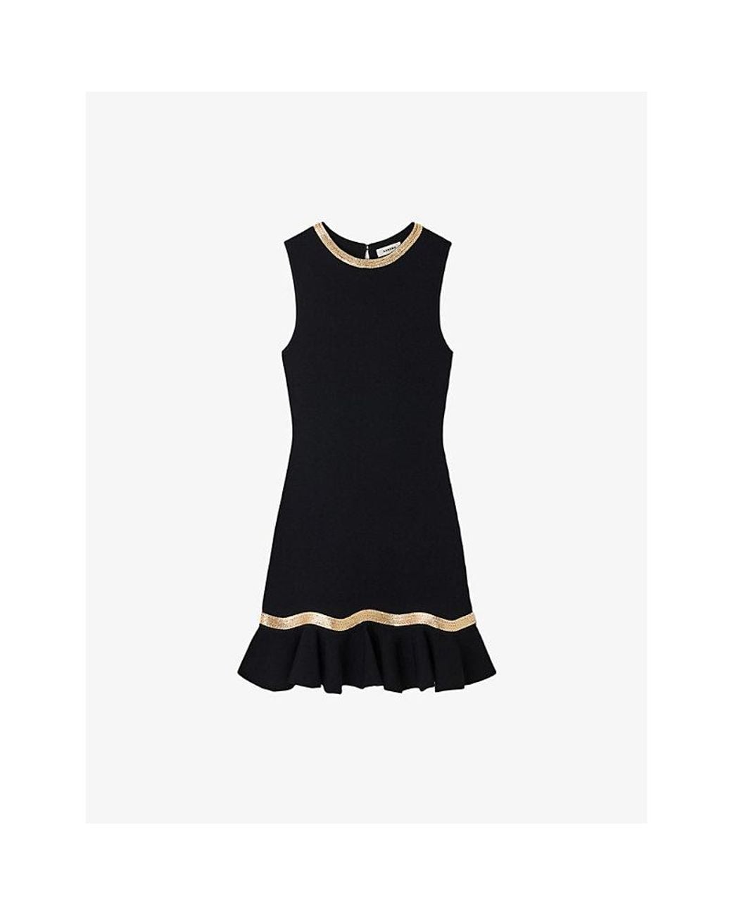 Sandro Black Metallic-Trim Sleeveless Knitted Mini Dress