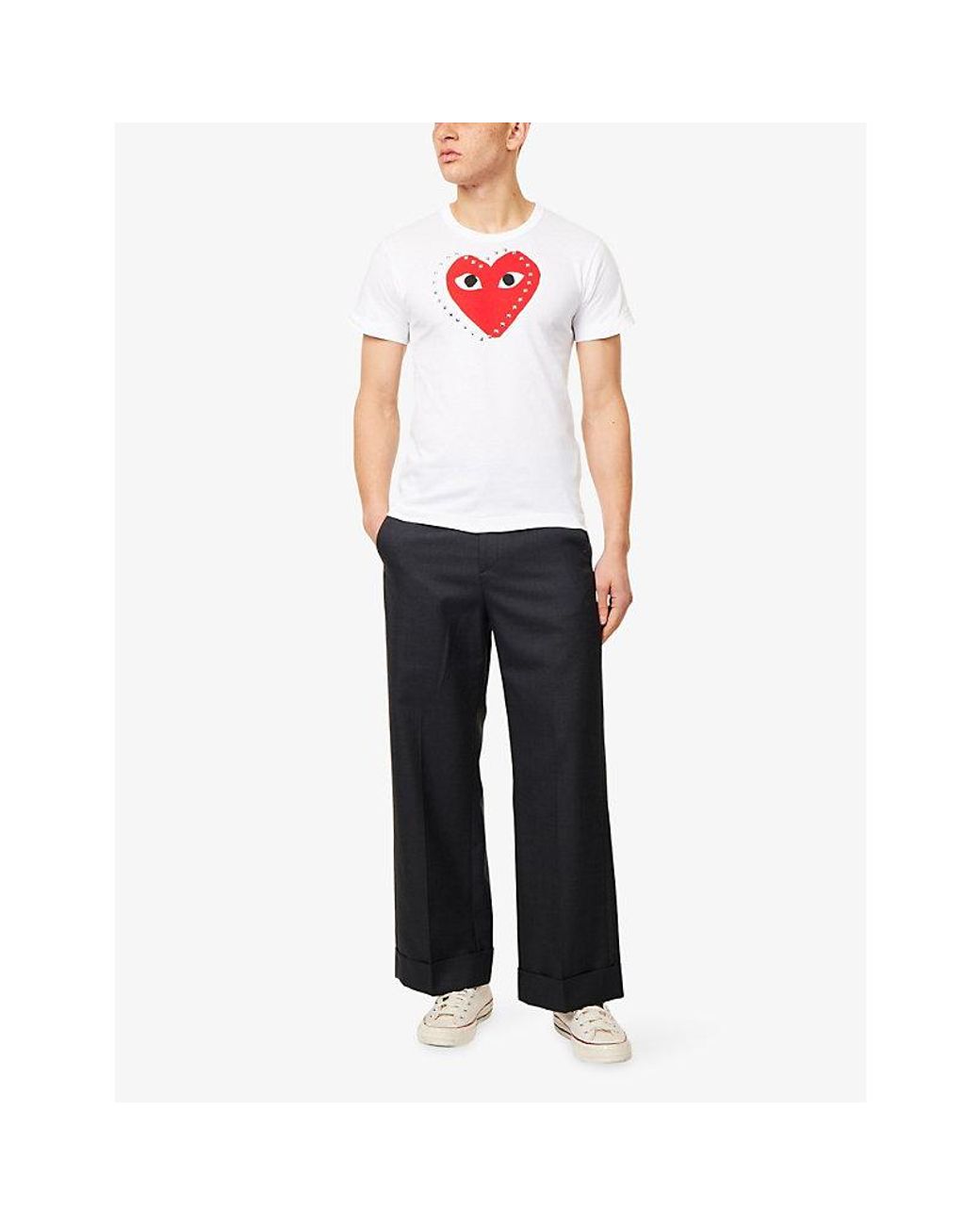 COMME DES GARÇONS PLAY White Studded Heart-Print Cotton-Jersey T-Shirt for men