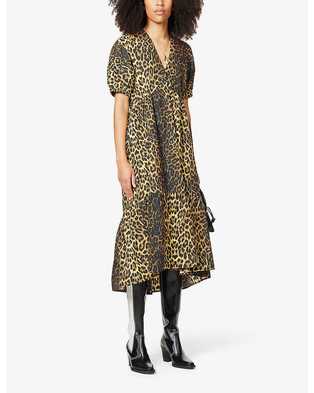 TOPSHOP Leopard Print Pop Bow Midi Dress | Lyst