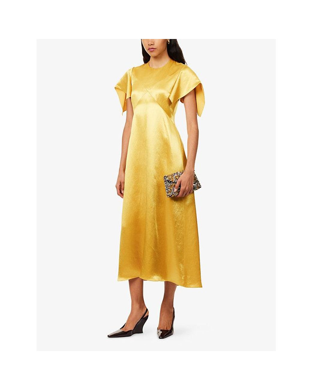 Roksanda Yellow Sola Hammered Satin Midi Dress