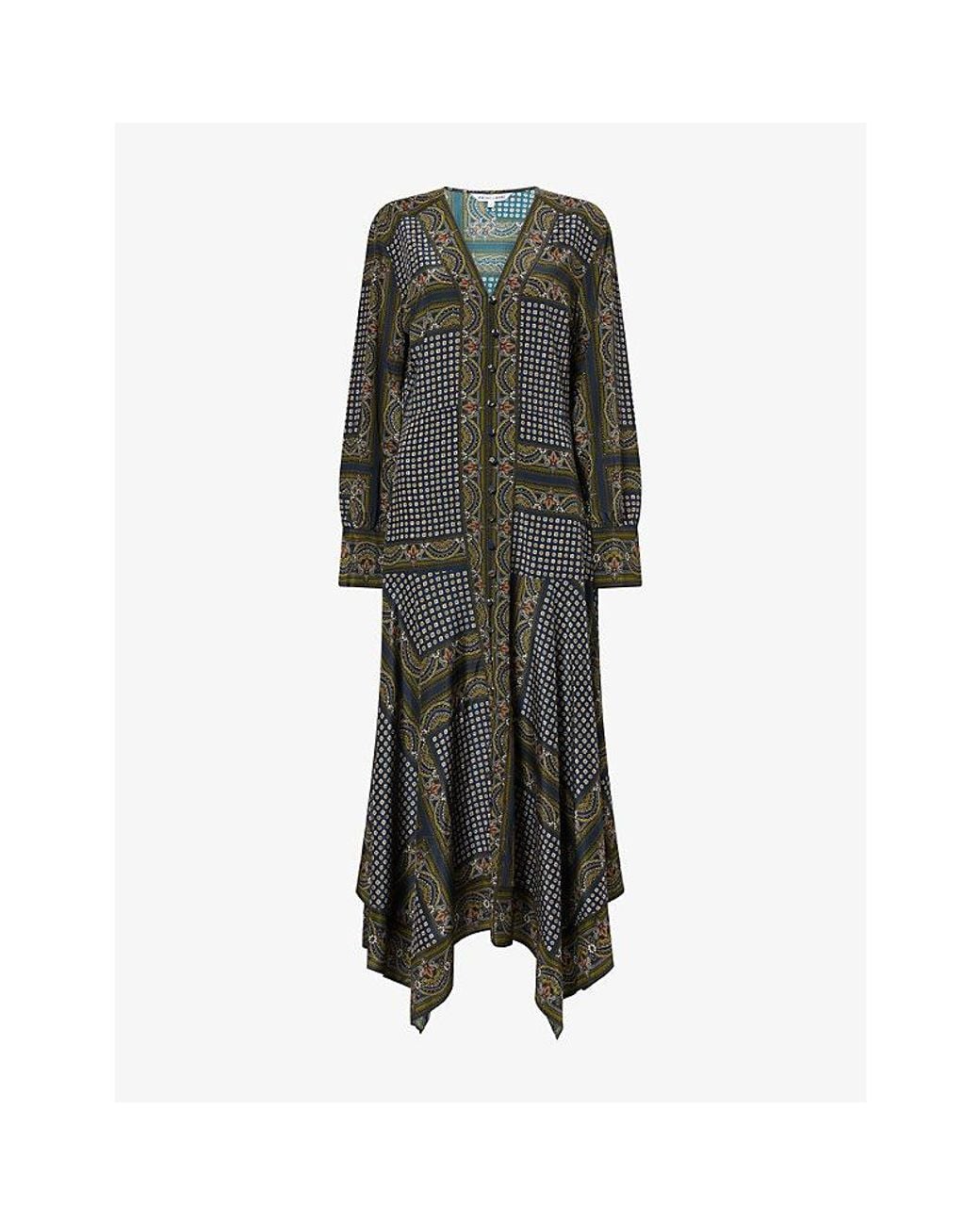 Veronica Beard Gray Skye Scarf-Print Silk-Blend Midi Dress