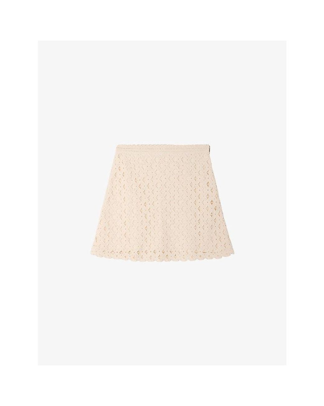 Sandro Natural Beaded High-Rise Crochet Mini Skirt