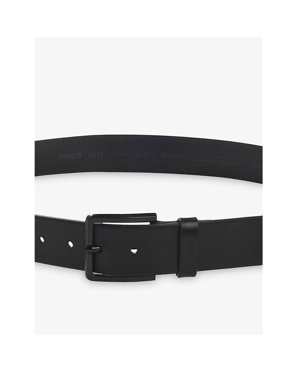 HUGO Black Logo-Keeper Leather Belt for men