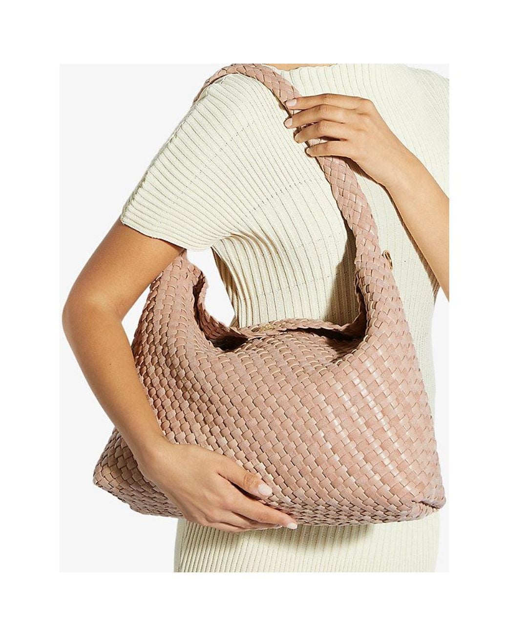 Dune Pink Deliberate Large Woven Faux-Leather Shoulder Bag