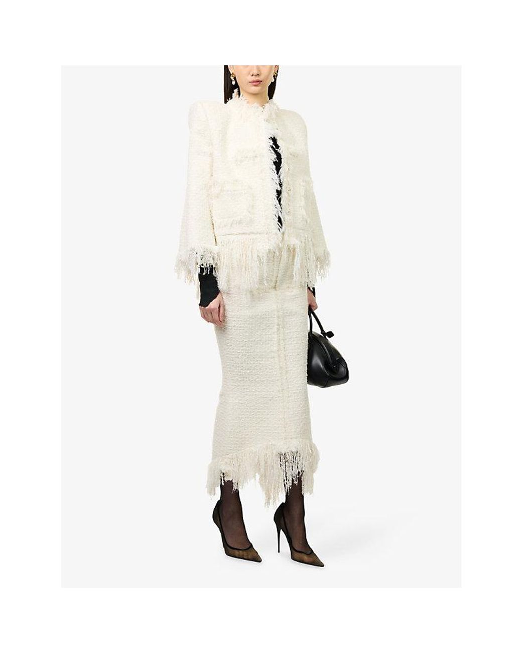 MATIERES FECALES White Mademoiselle Sequin-Embellished Wool-Blend Midi Skirt