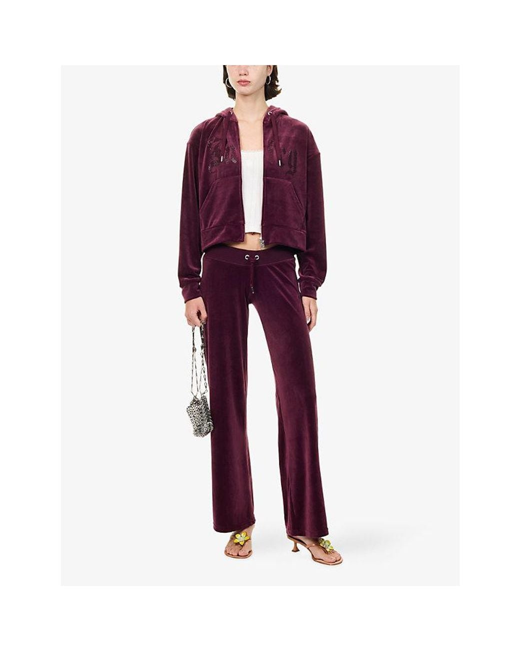 Juicy Couture Purple Logo Crystal-Embellished Velour Hoodie